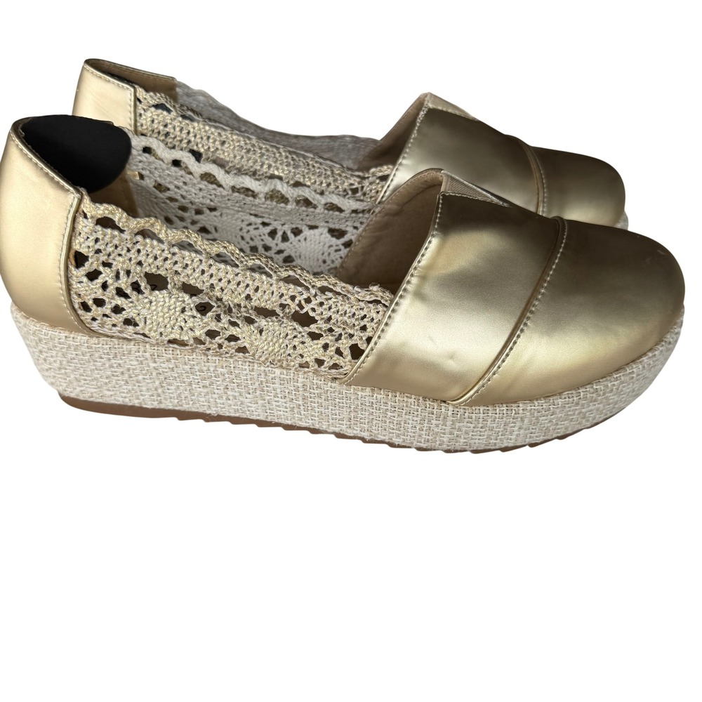 Blink Gold Metallic Crochet Lace Espadrille Platform Loafers Shoes Womens 39‎
